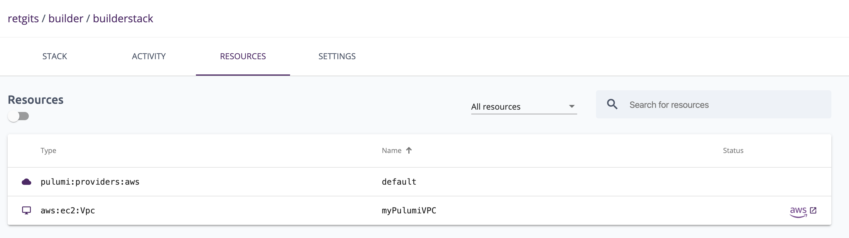 The Pulumi console also has really useful links to the AWS console to see the resources.