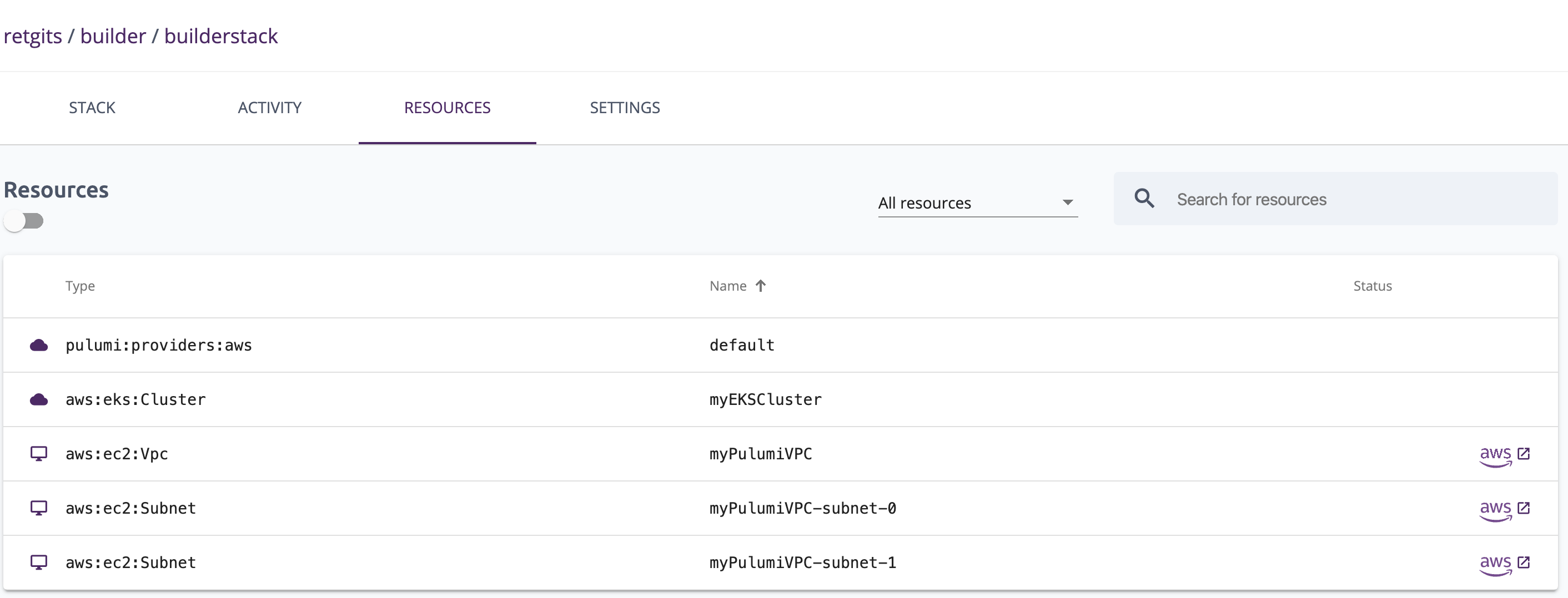 The Pulumi console also has really useful links to the AWS console to see the resources.